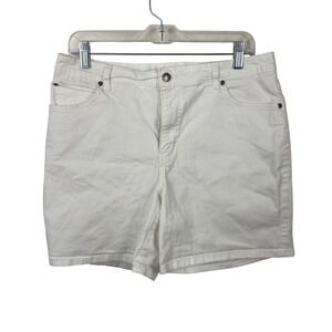 Kim Rogers Womens White Denim Shorts Size 12 Mid Rise Stretch Cotton Blend